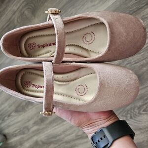 New pale pink suede flats, size 19.5 cm is like a size 13c.Kids Tan Shoes